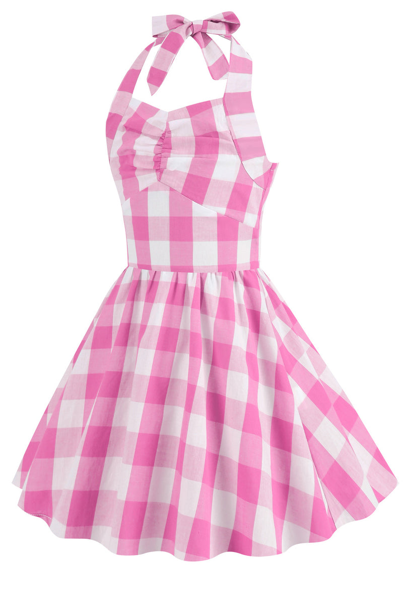 Barbie Pink Halter 1950s Plaid Dress
