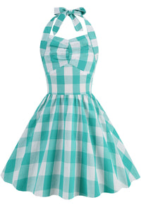 Green Halter 1950s Plaid Dress