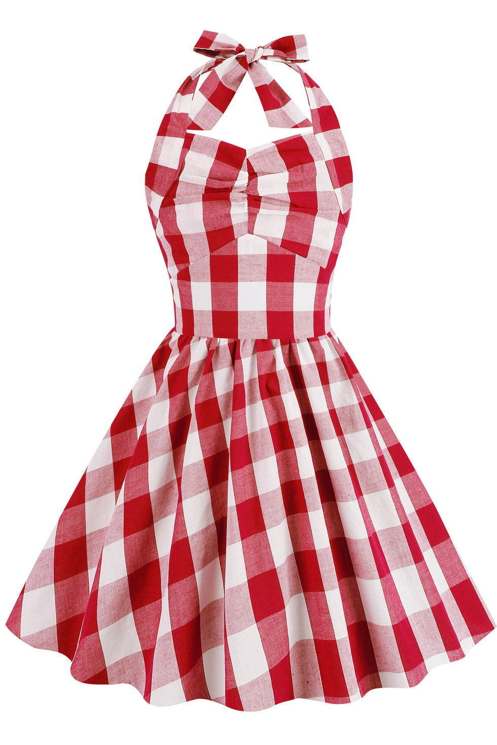 Red Halter 1950s Plaid Dress