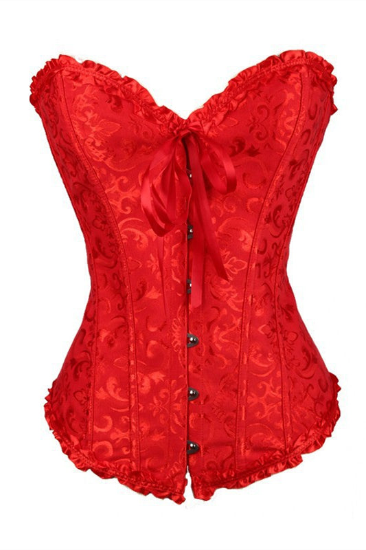 Red Strapless Lace Bustier Corset Top
