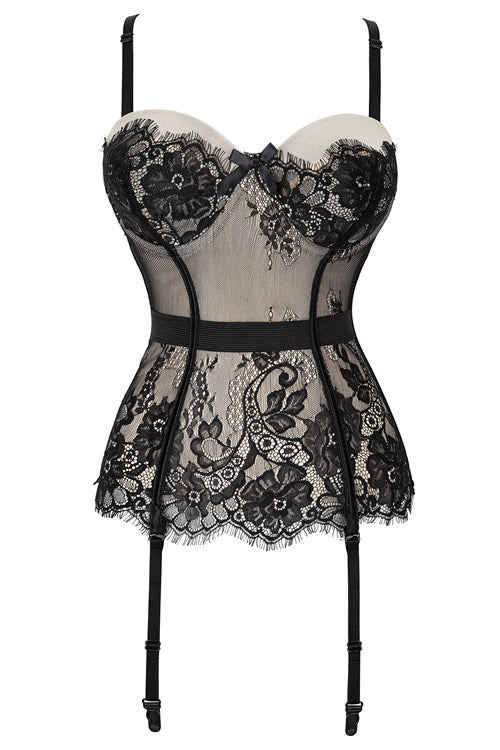 Black Eyelash Lace Straps Bustier Corset Top