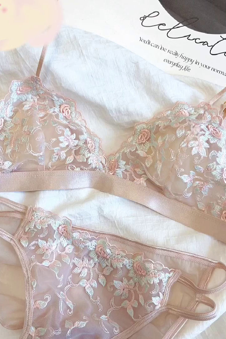 Rose Pink Floral Embroidery Lingerie