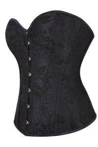 Black Strapless Lace-UP Floral Boned Bustier Corset Top