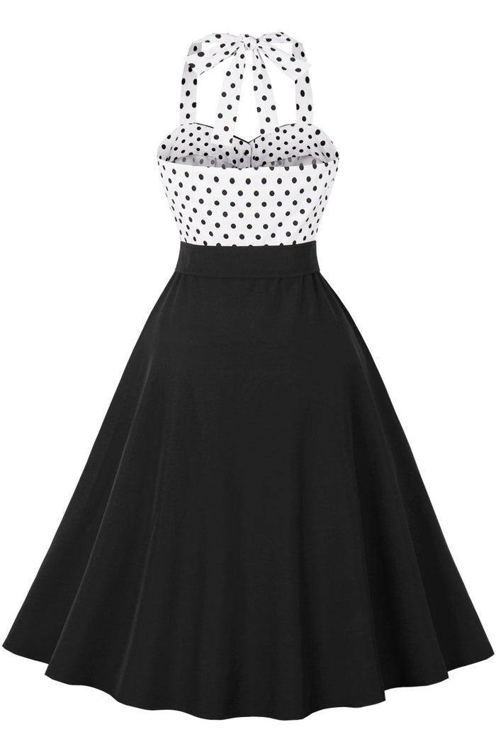 Black Dotted Top Halter A-line Vintage Dress