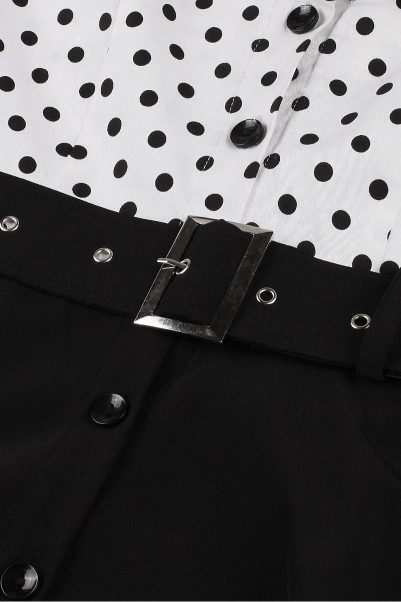 Black Dotted Top Halter A-line Vintage Dress