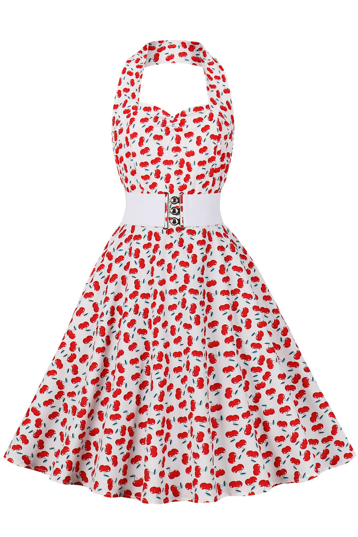 Red Halter Red Dot A-line Vintage Dress
