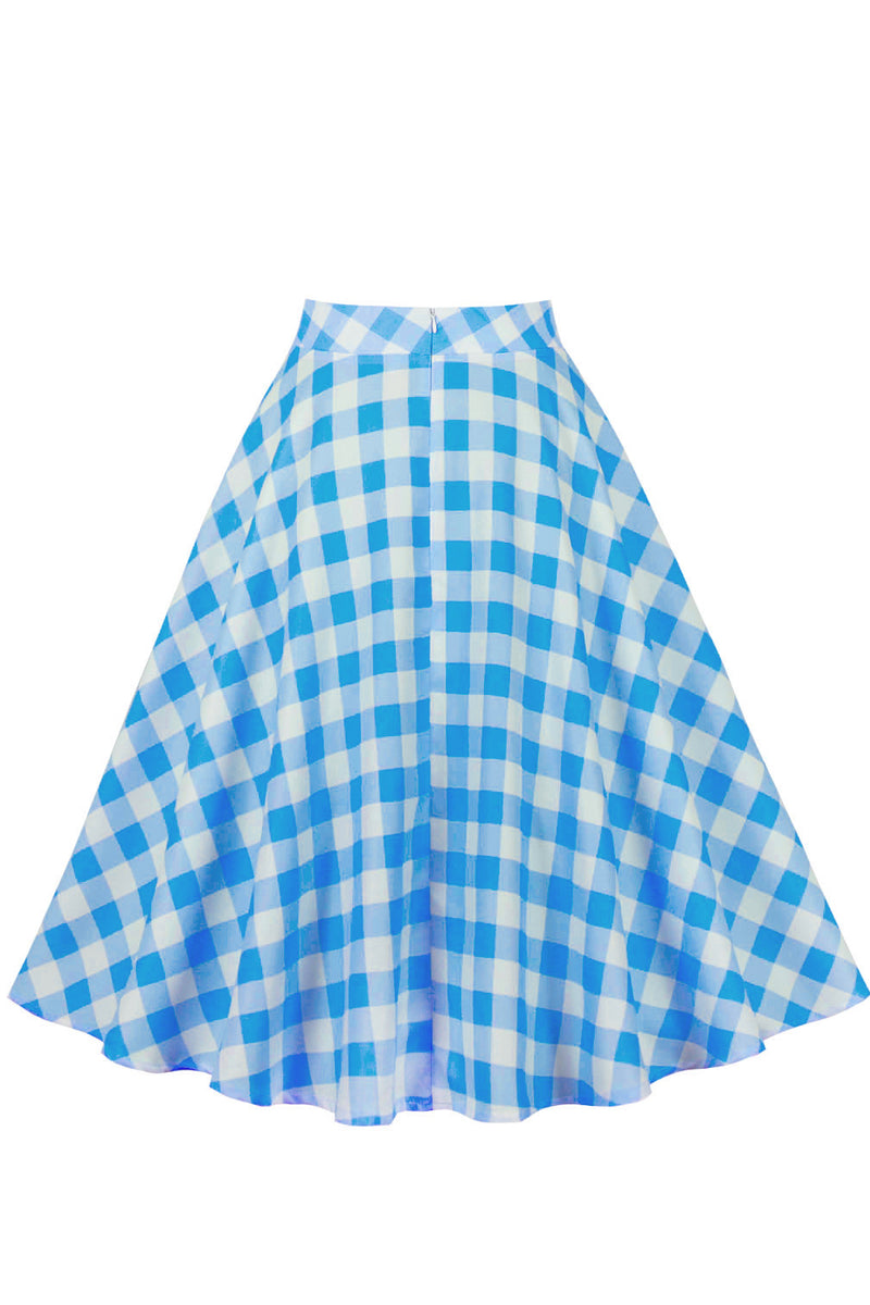 Sky Blue Plaid A-line Skirt