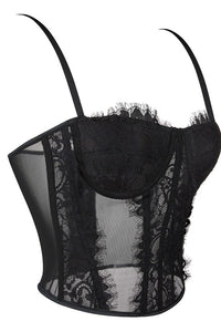 Black Straps Eyelash Lace Sheer Bustier Corset Top