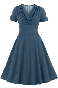 Dusty Blue Surplice Empire A-line Vintage Dress