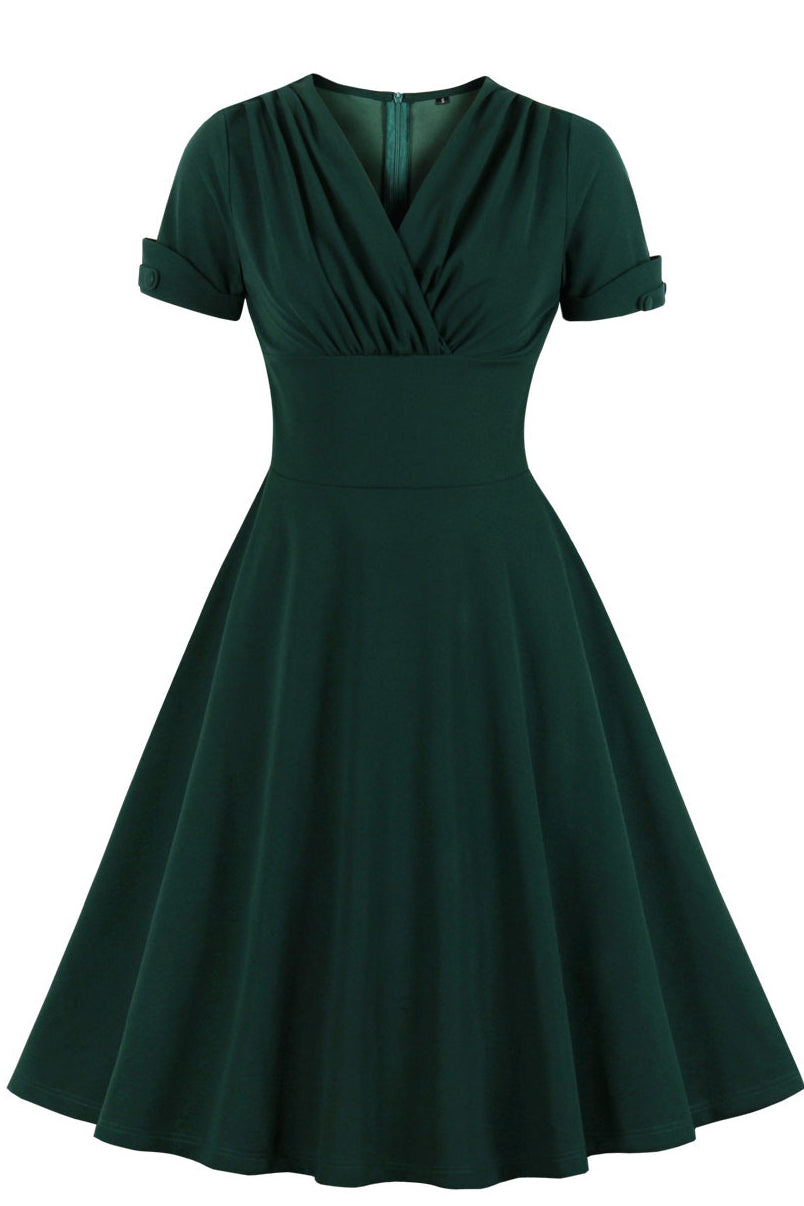 Hunter Green Surplice Empire A-line Vintage Dress