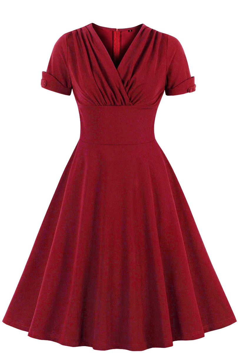Red Surplice Empire A-line Vintage Dress