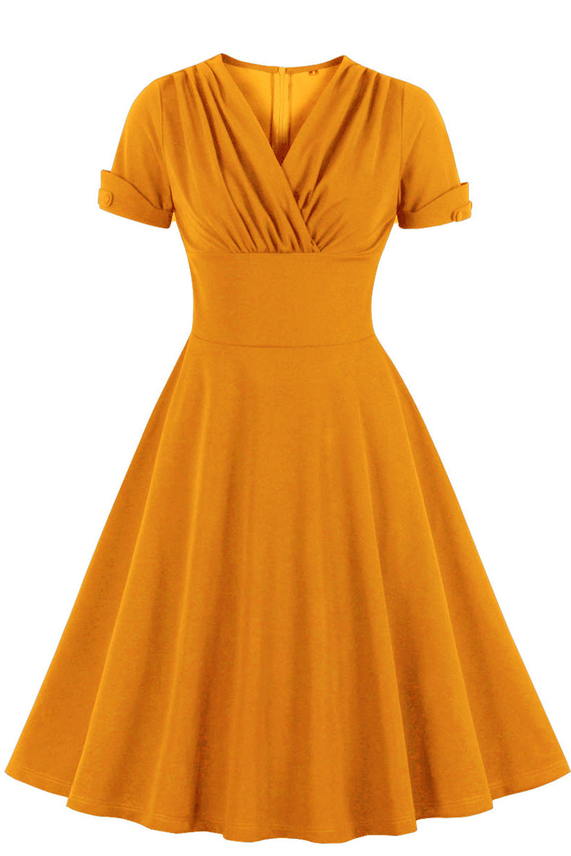 Yellow Surplice Empire A-line Vintage Dress