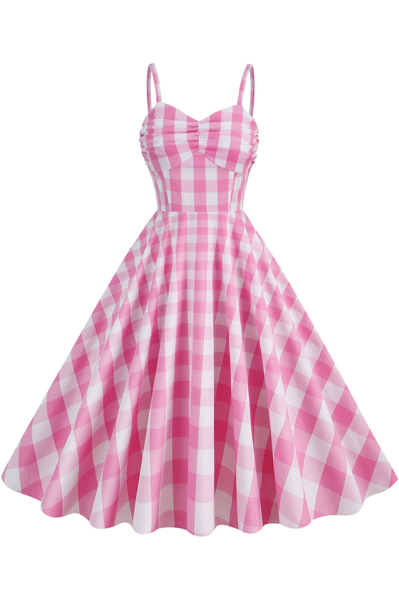 Pink Straps Plaid Herbene Dress