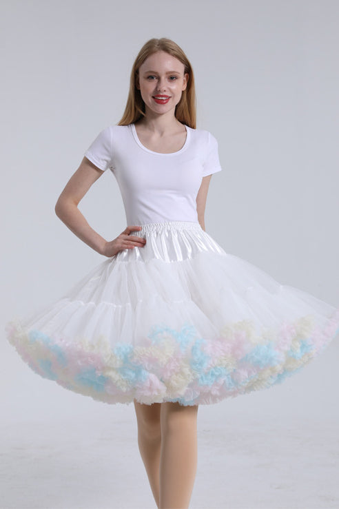 White Tulle Tutu Mini Petticoat with Iridescent Hemline