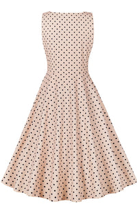 Apricot Sleeveless Dot A-line Vintage Dress