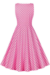 Hot Pink Sleeveless Dot A-line Vintage Dress