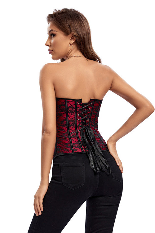 Red Strapless Laced Boned Lace-Up Bustier Corset Top