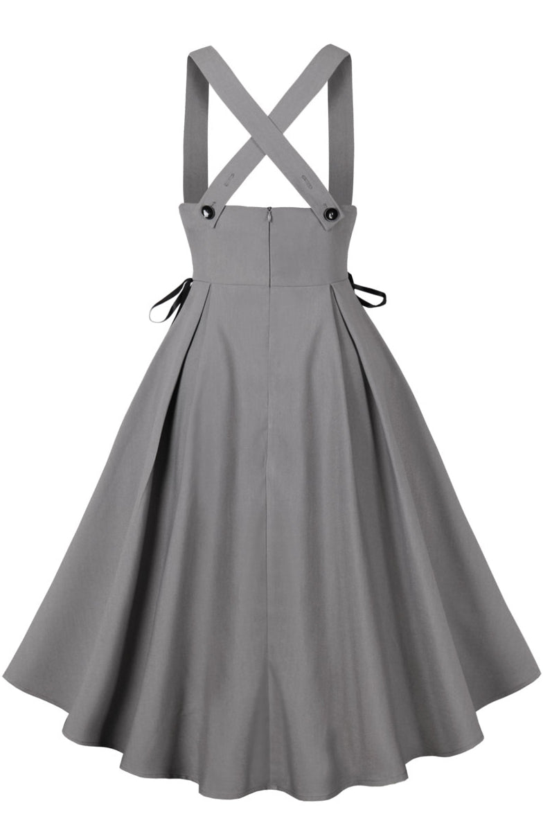 Grey Lace-Up Hi-Low Strappy Vintage Dress