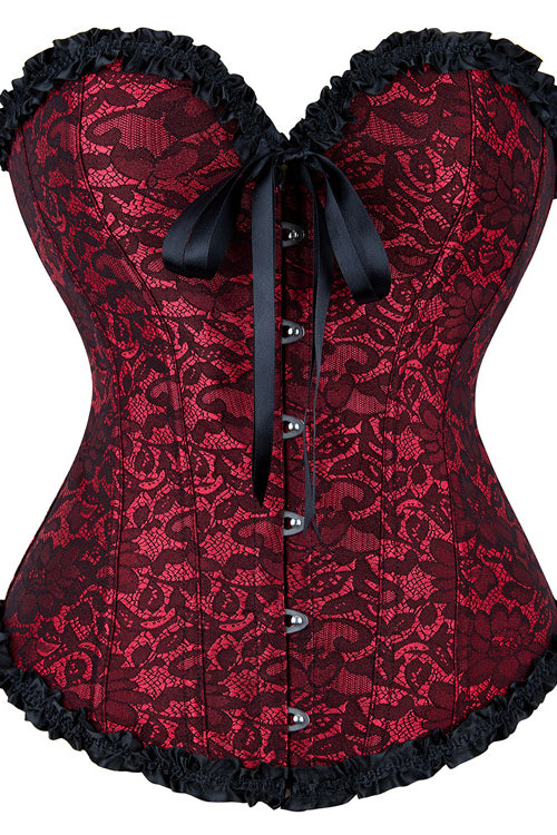 Red Ruffled Strapless Laced Lace-Up Bustier Corset Top