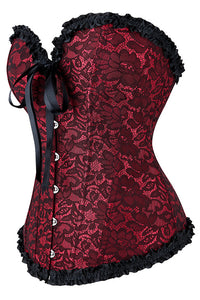 Red Ruffled Strapless Laced Lace-Up Bustier Corset Top