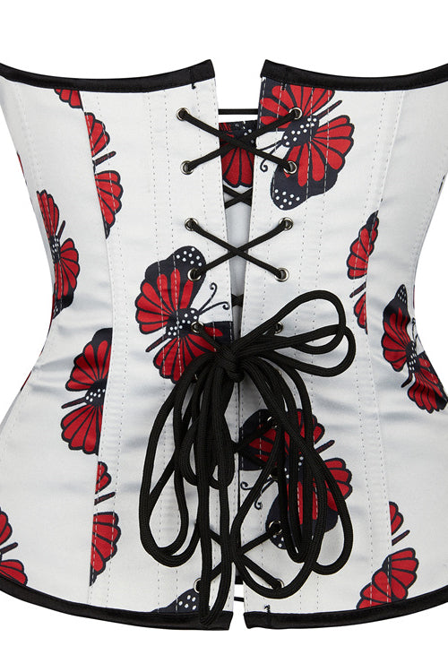 White Butterfly Strapless Lace-Up Bustier Corset Top