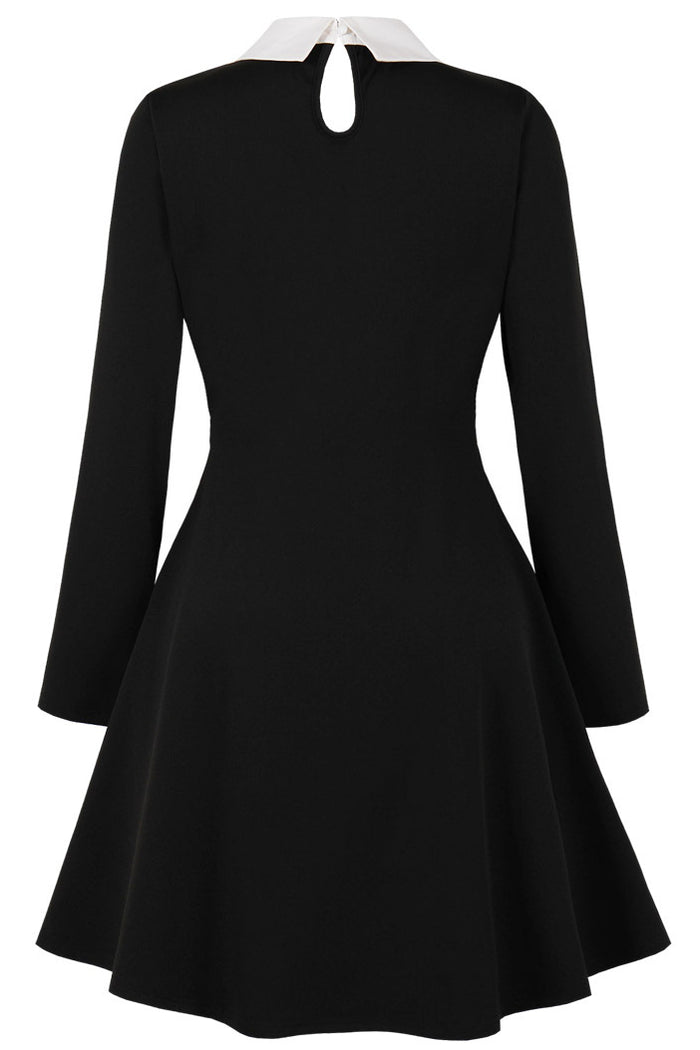 Herbene Black Shirt Collar Long Sleeves Vintage Dress