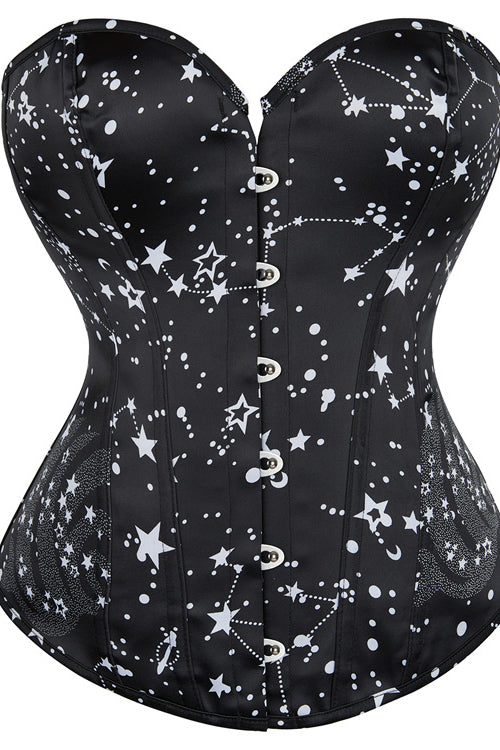 Black Strapless Lace-Up Stars Prints Bustier Corset Top