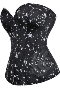 Black Strapless Lace-Up Stars Prints Bustier Corset Top