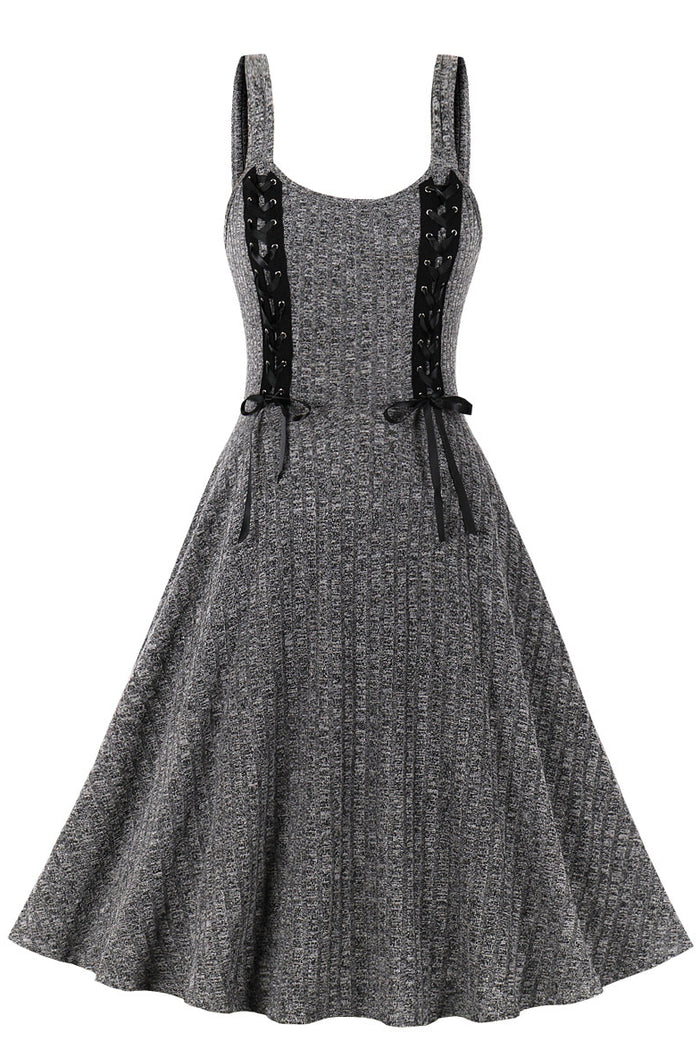 Grey A-line Knitted Slip Vintage Dress