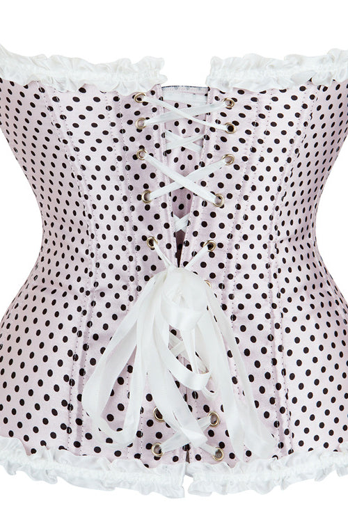 Pink Ruffled Strapless Lace-Up Dots Bustier Corset Top