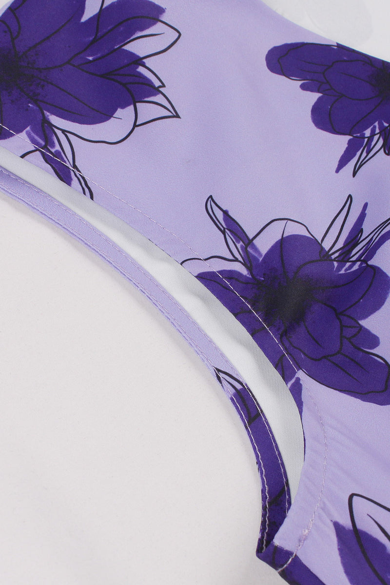 Lavender Sleeveless Floral A-line Vintage Dress