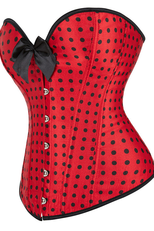 Red Strapless Dots Lace-Up Bustier Corset Top with Bow