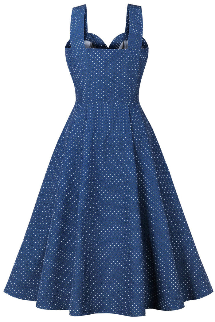 Blue Dot Buttons Slip Vintage Dress with Pockets