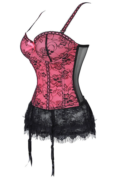 Rose Pink Straps Lace Bustier Corset Top