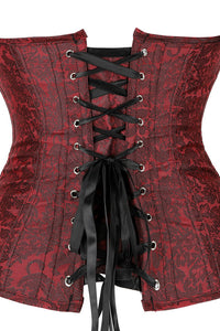 Wine Red Strapless Lace-Up Jacquard Bustier Corset Top