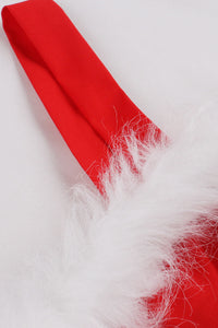 Christmas Red A-line Furry Neck Lace-Up Vinrtage Dress