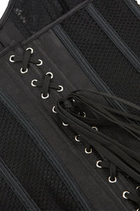 Black Strapless Mesh Appliques Lace-Up Bustier Corset Top
