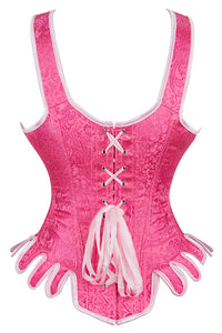 Vintage Barbie Pink Lace-Up Floral Embroidery Steel Boned Bustier Corset Top