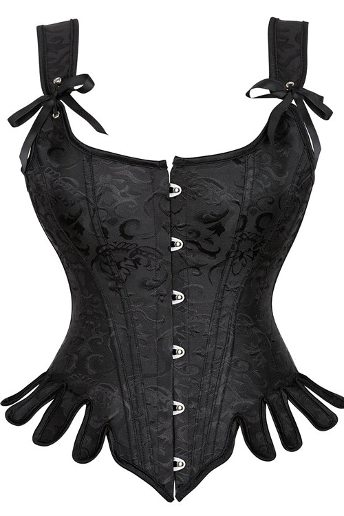 Vintage Black Lace-Up Floral Embroidery Steel Boned Bustier Corset Top