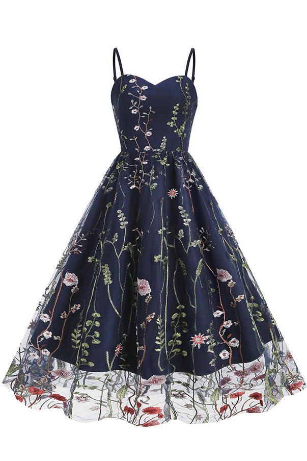 1950s floral embroidery dress 2025