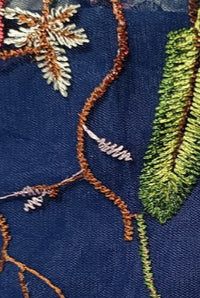 Dark Navy Floral Embroidery A-line Slip Vintage Dress