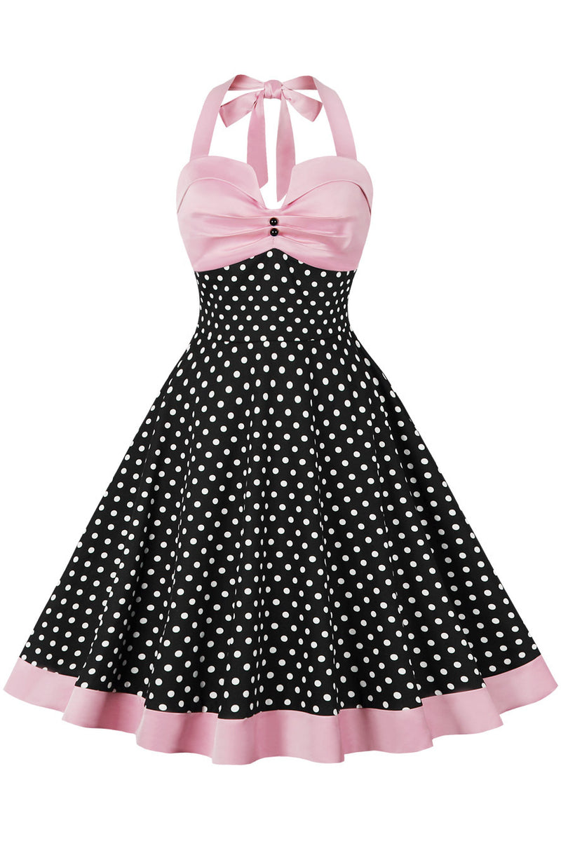 Pink Halter Dot A-line Vintage Dress