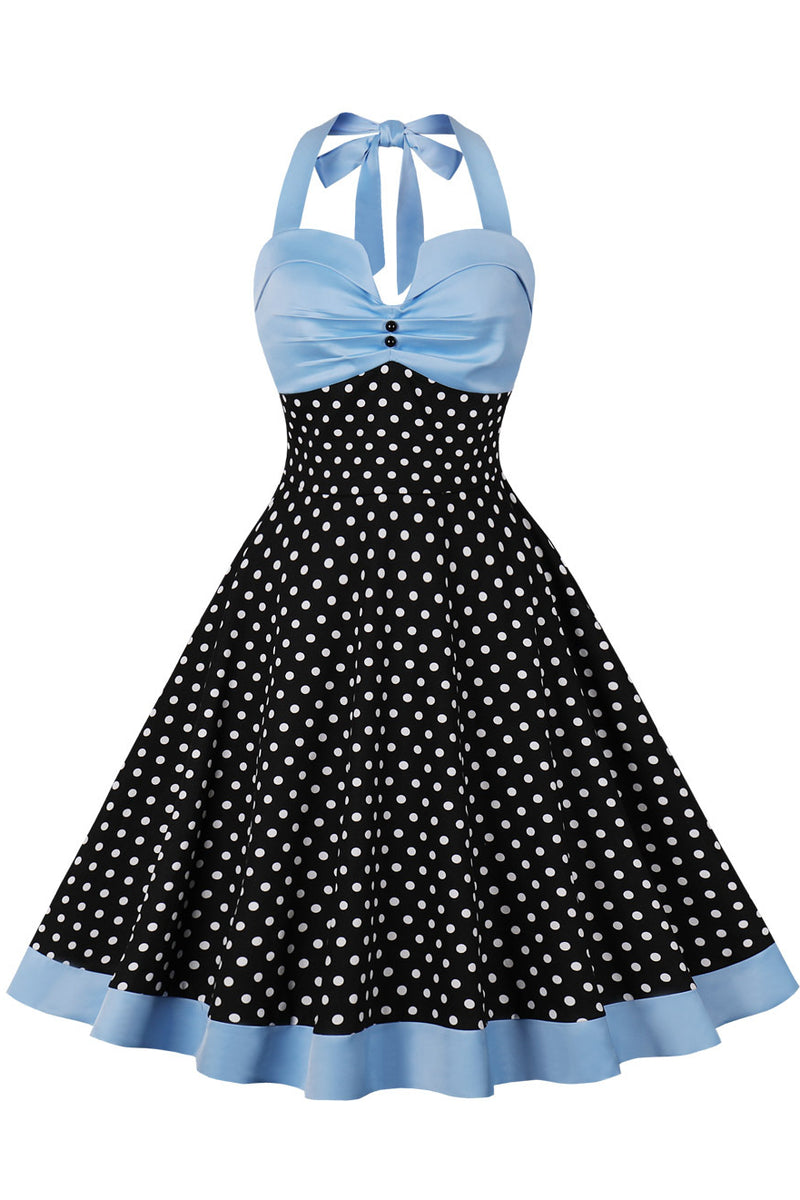 Blue Halter Dot A-line Vintage Dress