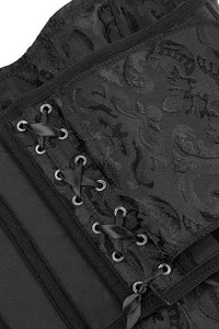 Black Strapless Jacquard Lace-Up Bustier Corset Top