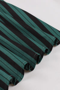 Green Shirt Collar Stripes A-line Vintage Dress