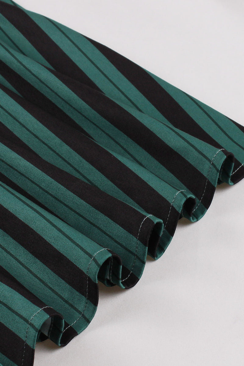 Green Shirt Collar Stripes A-line Vintage Dress