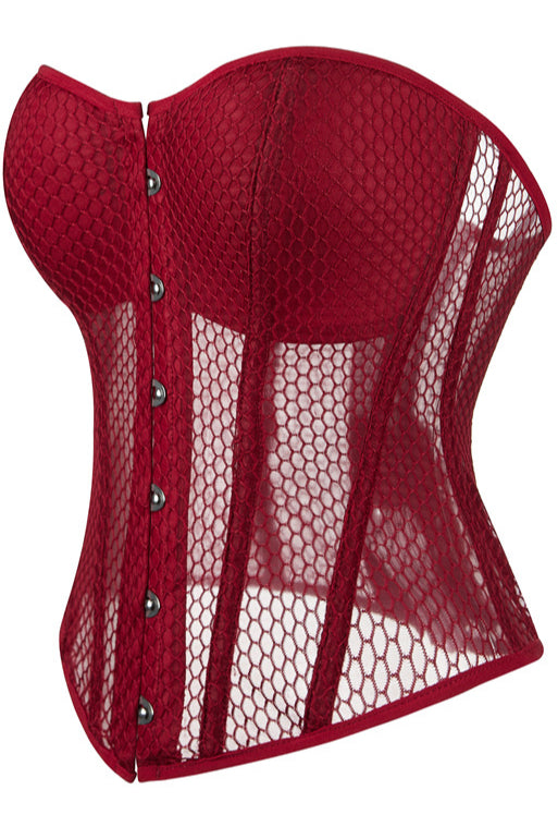 Red Strapless Mesh Lace-Up Bustier Corset Top