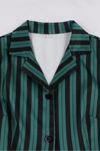 Green Stripes Lapel A-line Vintage Dress