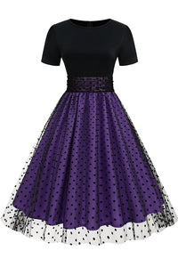 Purple A-line Dot Black Top Vintage Dress
