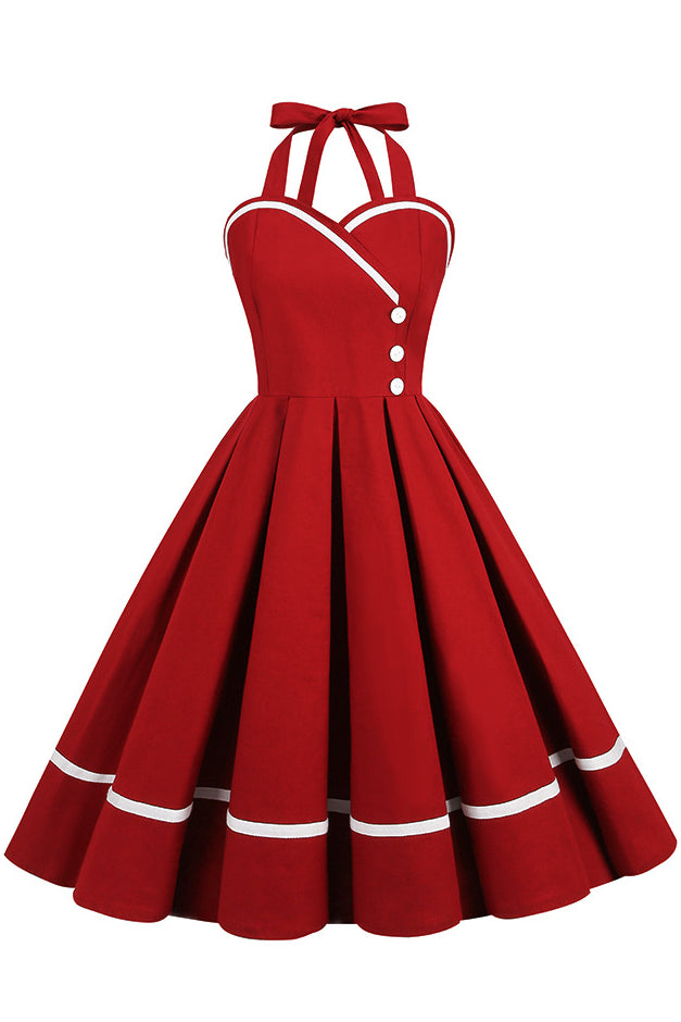 Red Halter A-line Vintage Dress